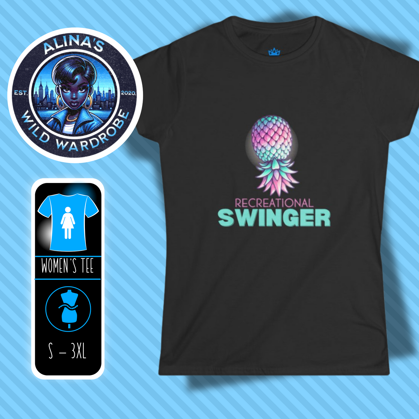 Recreational Swinger Women's Tee – Iridescent Mischief in Motion